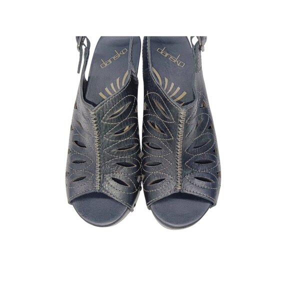 DANSKO Rowena Black Leather Cut-out Heeled Sandal Womens 6.5-7 (37) Open Toe - Picture 4 of 13